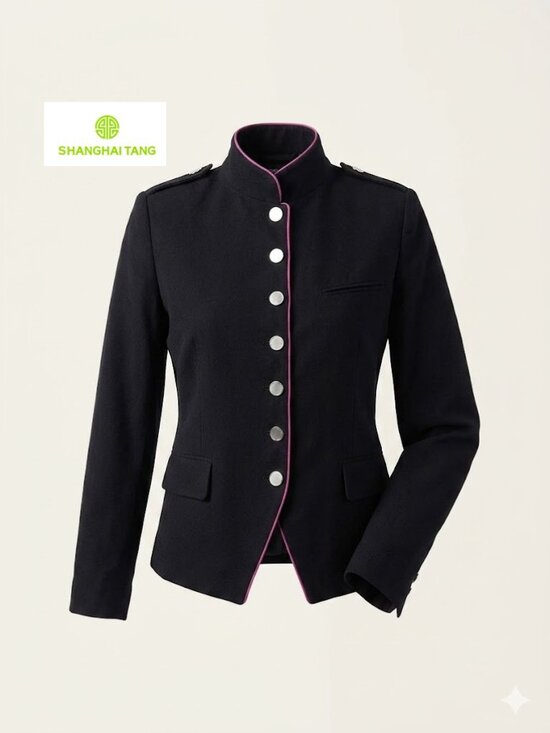 Shanghai Tang Jackets & Blazers - Shanghai Tang Deep Navy Suede Cotton Cashmere Blend Jacket , Size US 10